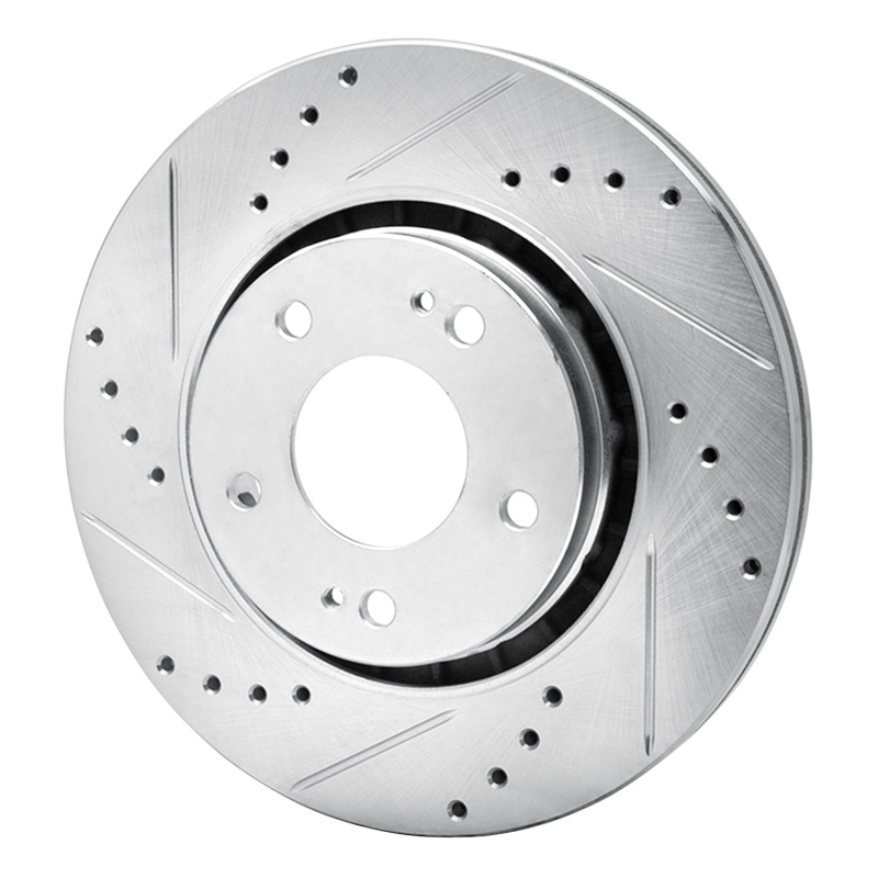 Mitsubishi Lancer Brake Rotor (1) - Front Left - R1 Concepts - Drilled & Slotted - Silver - `09-`15